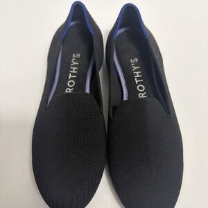 Rothy's The Loafer‎ Black Solid Knit Fabric Slip On Flats Round Toe Women's 7.5